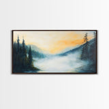 Foggy Pines, smoky mountain art, framed canvas print, forest at dusk painting, pine tree art, above bed wall art, rustic decor