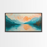 Sunset Lake, lake Tahoe art, framed canvas print, pink orange wall art, horizontal wall art, seascape painting, coastal decor