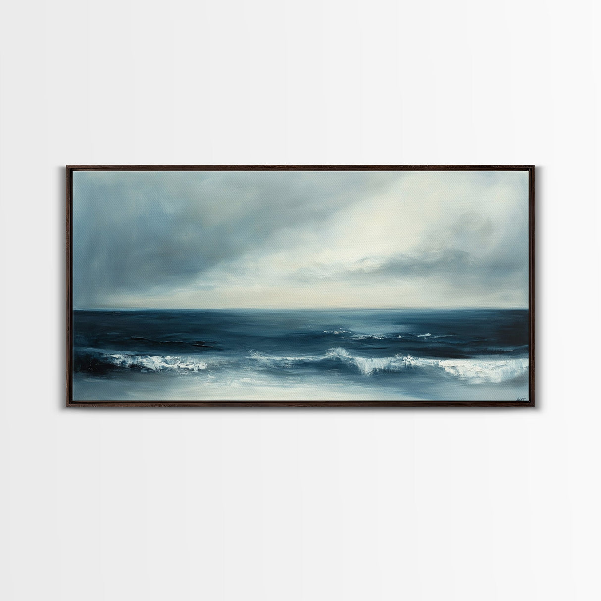 Moody Seascape, Dark Ocean, Panoramic Art, Canvas Print, Nautical Painting, Coastal Landscape Art, Extra Wide Art, Above Sofa Art