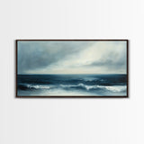 Moody Seascape, Dark Ocean, Panoramic Art, Canvas Print, Nautical Painting, Coastal Landscape Art, Extra Wide Art, Above Sofa Art