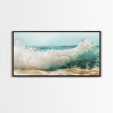 Ocean Wave, Beach Splash, Panoramic Art, Framed Canvas Print, Surf Wall Art, Nautical Decor, Coastal Wall Art, Extra Wide Art
