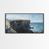Ireland cliffs, coastal decor, ocean waves, Ireland painting, nautical wall art, framed canvas print, extra wide art, landscape painting