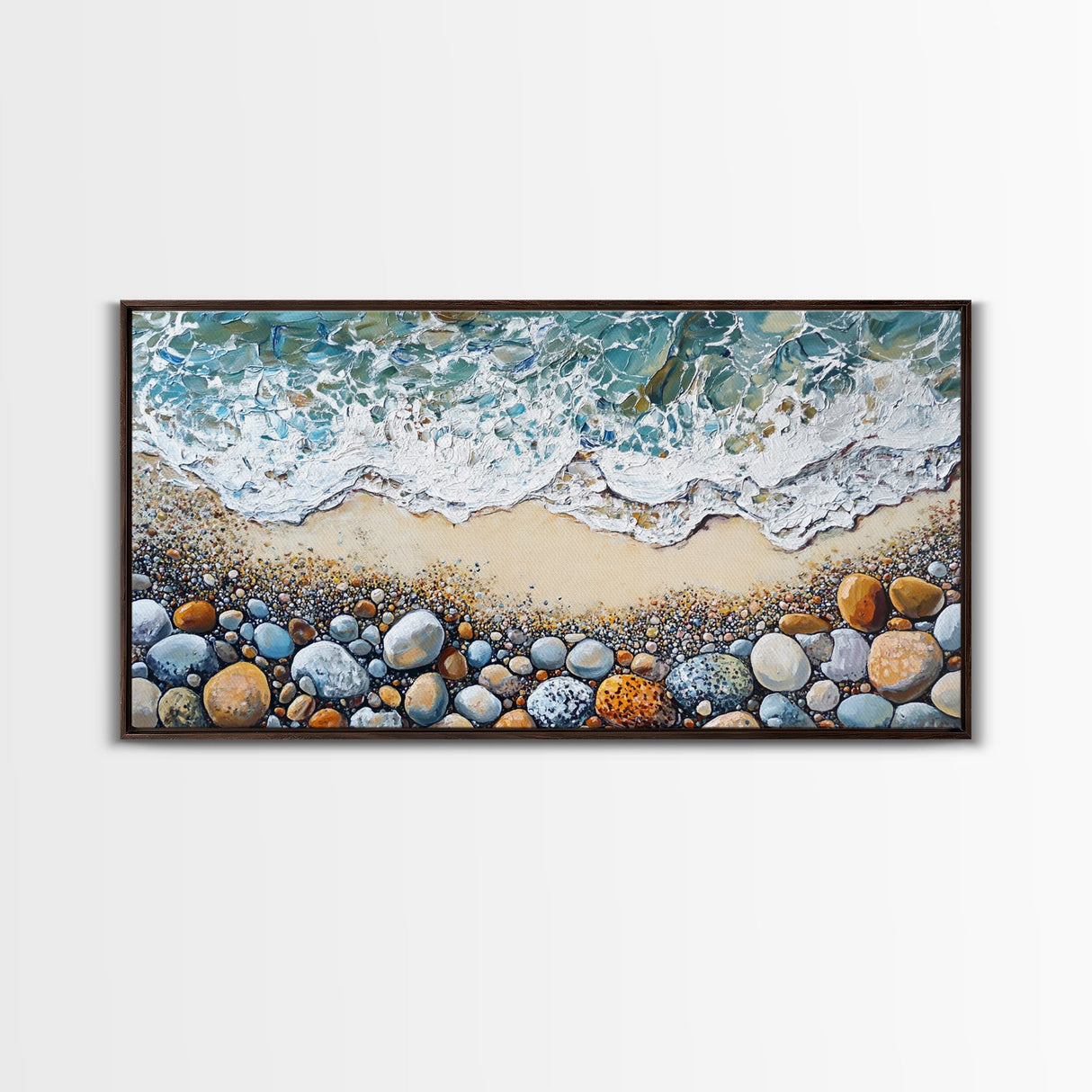 Coastal decor, beach painting, framed canvas print, extra wide art, ocean waves, seascape painting, rustic wall art, nautical wall art