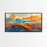 Surreal Abstract Art, phoenix metal art, geometric wall art, moody art, panoramic art, extra wide art, Framed Canvas Print