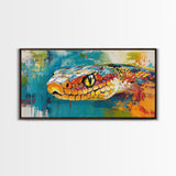 Colorful Snake, wildlife painting, framed canvas print, reptile wall art, bold abstract art, extra wide art, rustic decor