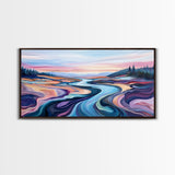 River Landscape, Abstract Art, Geometric Wall Art, Horizontal Wall Art, Extra Wide Art, Canvas Print, Living Room Art