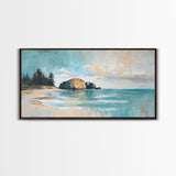 Serene Beach Landscape, framed canvas print, coastal painting, seascape painting, extra wide art, nautical wall art, bedroom art