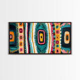 Geometric Abstract, bold colors, sacred geometry art, tribal design, vibrant patterns, extra wide art, Framed Canvas Print, boho art