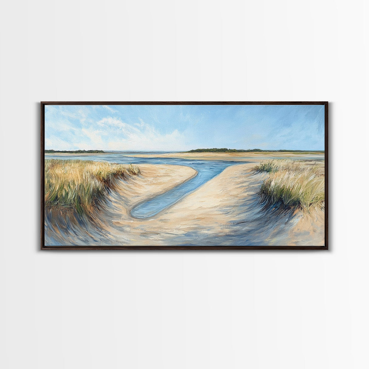 Marsh Painting, Coastal Landscape Art, Nautical Wall Art, Rustic Art, Framed Canvas Print, Extra Wide Art, Nature Inspired Artwork