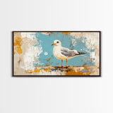 Seagull Painting, Coastal Landscape Art, Nautical Wall Art, Rustic Decor, Framed Canvas Print, Beach House Art, Bird Art