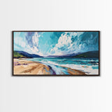 Seascape Painting, coastal landscape art, beach house decor, Ireland painting, blue and green wall art, panoramic art, canvas print