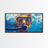 Scuba Diving Art, Coastal Decor, Ocean Wall Art, Framed Canvas Print, Nautical Painting, Beach Decor, Teal Wall Art