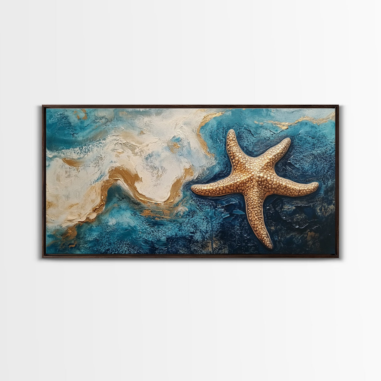 Starfish Painting, Coastal Wall Art, Ocean Art, Framed Canvas Print, Nautical Decor, Beach House Art, Blue and Green Wall Art