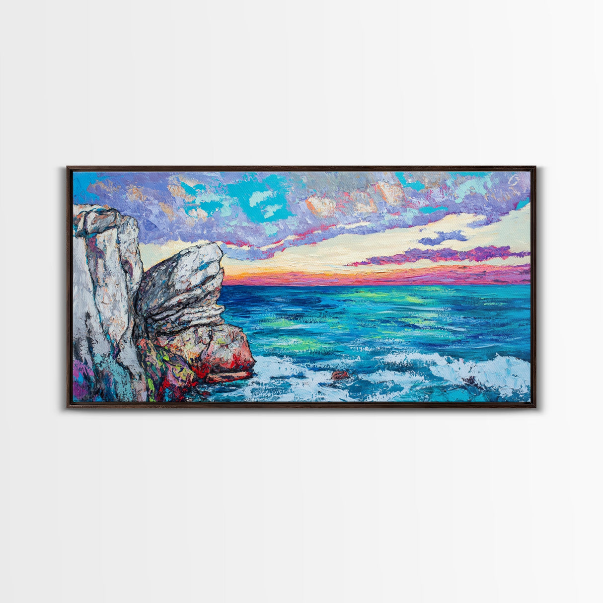 Seascape Painting, Coastal Landscape Art, Ocean Art, Framed Canvas Print, Nautical Wall Art, Living Room Art, Extra Wide Art