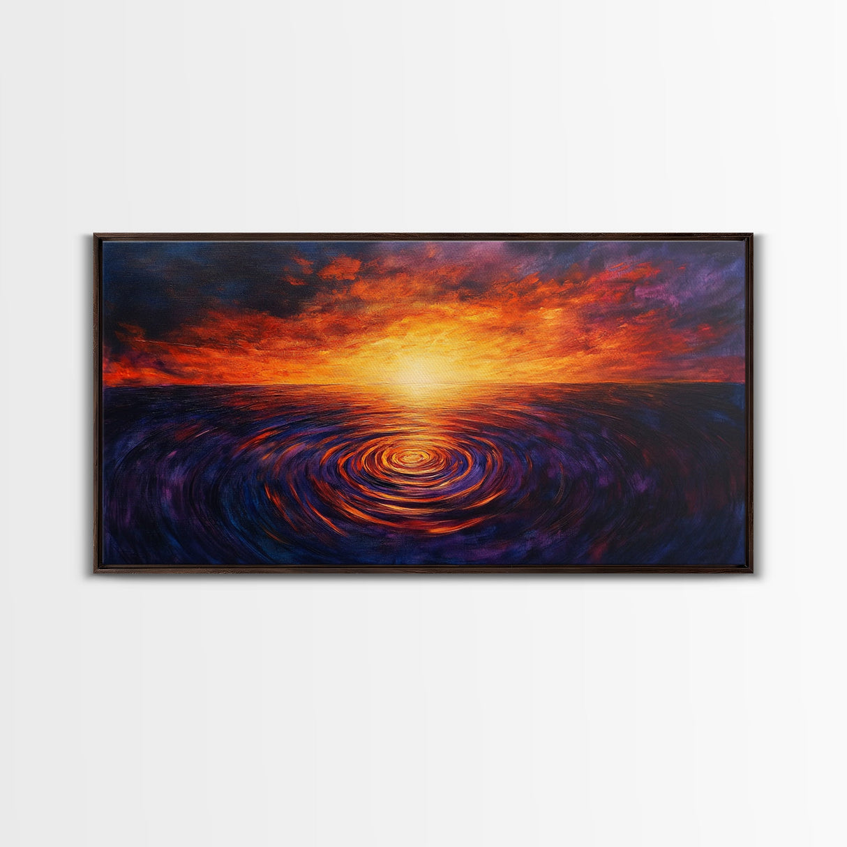 Vivid Sunset, Water Reflection, Zen Wall Art, Coastal Painting, Nautical Decor, Moody Art, Framed Canvas Print, Seascape Painting