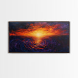 Vivid Sunset, Water Reflection, Zen Wall Art, Coastal Painting, Nautical Decor, Moody Art, Framed Canvas Print, Seascape Painting