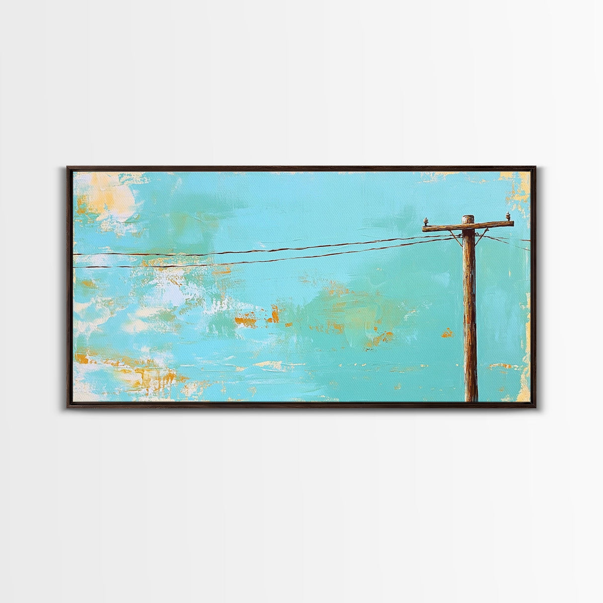 Power Lines, minimalist art, boho wall art, extra wide art, blue and green wall art, wabi sabi art, above sofa art, Canvas Print