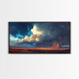Southwest storm, desert lightning, panoramic art, framed canvas print, mountain painting, extra wide art, dramatic wall art