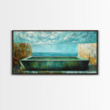 Infinity Pool, Canvas Print, modern landscape art, minimalist decor, extra wide painting, blue and green wall art, contemporary art