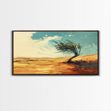 Windblown Tree, Desert Landscape, Southwest Wall Art, Canvas Print, Moody Art, Rustic Wall Art, Wabi Sabi Art, Panoramic Art