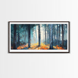 Enchanted Birch Forest, Pine Tree Art, Autumn Landscape, Birch Tree Painting, Rustic Wall Art, Framed Canvas Print, Extra Wide Art