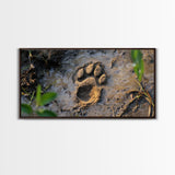Animal Paw Print, rustic decor, moody art, nature painting, wildlife art, earthy tones, textured wall art, Framed Canvas Print
