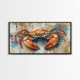 Crab Painting, Coastal Kitchen Art, Nautical Wall Art, Rustic Decor, Seafood Art, Maritime Art, Gift Idea for Him, Framed Canvas Print