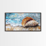 Seashell Art, Coastal Landscape, Nautical Wall Art, Rustic Wall Art, Extra Wide Art, Horizontal Wall Art, Framed Canvas Print, Beach House Decor