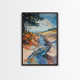 Minimalist landscape, wabi sabi wall art, rustic decor, above bed wall art, framed canvas print, neutral art, extra wide painting