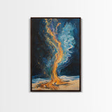 Fire and water, moody art, sacred geometry wall art, phoenix metal art, framed canvas print, abstract cosmic painting, mystical decor