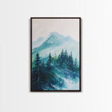 Mountain Painting, Forest Landscape Art, Nature Scene, Blue and Green Wall Art, Tranquil Scenery, Rustic Decor, Canvas Print