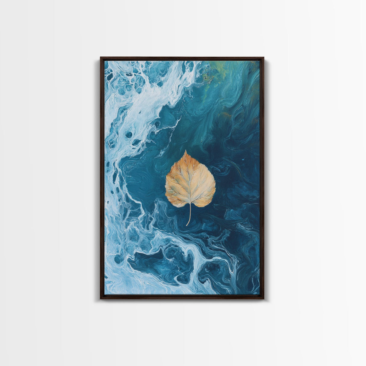 Floating Leaf Painting, Nature Abstract Art, Ocean Inspired Decor, Moody Wall Art, Tranquil Home Decor, Canvas Print