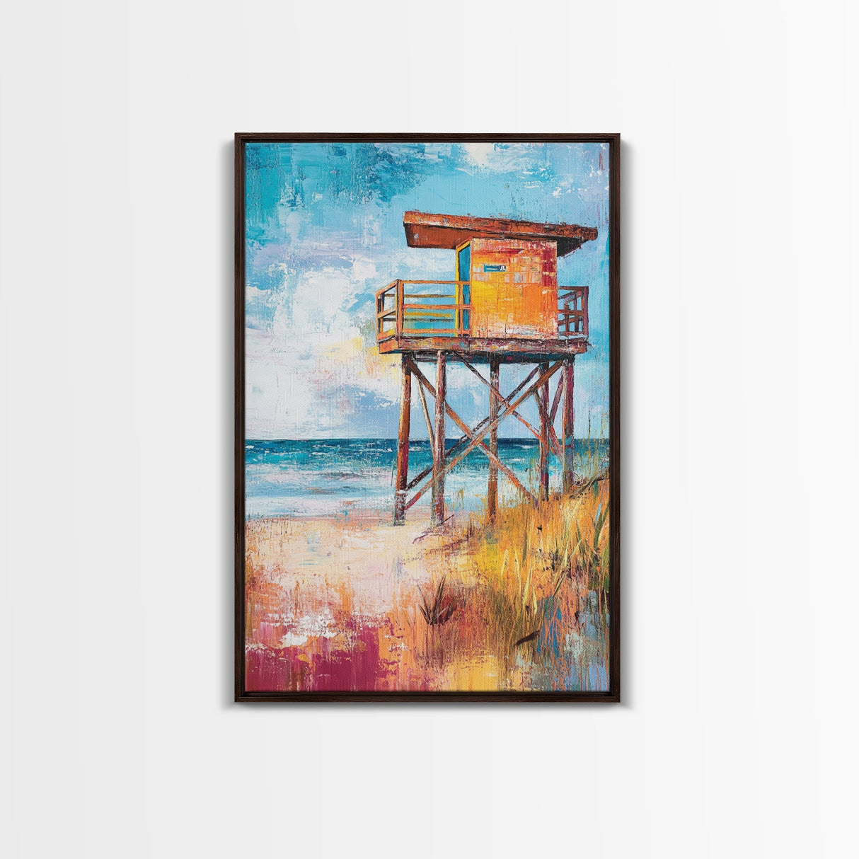 Lifeguard, Beach, Surf, Framed Canvas Print, coastal painting, beach house art, coastal cowgirl wall art, surf wall art, nautical painting