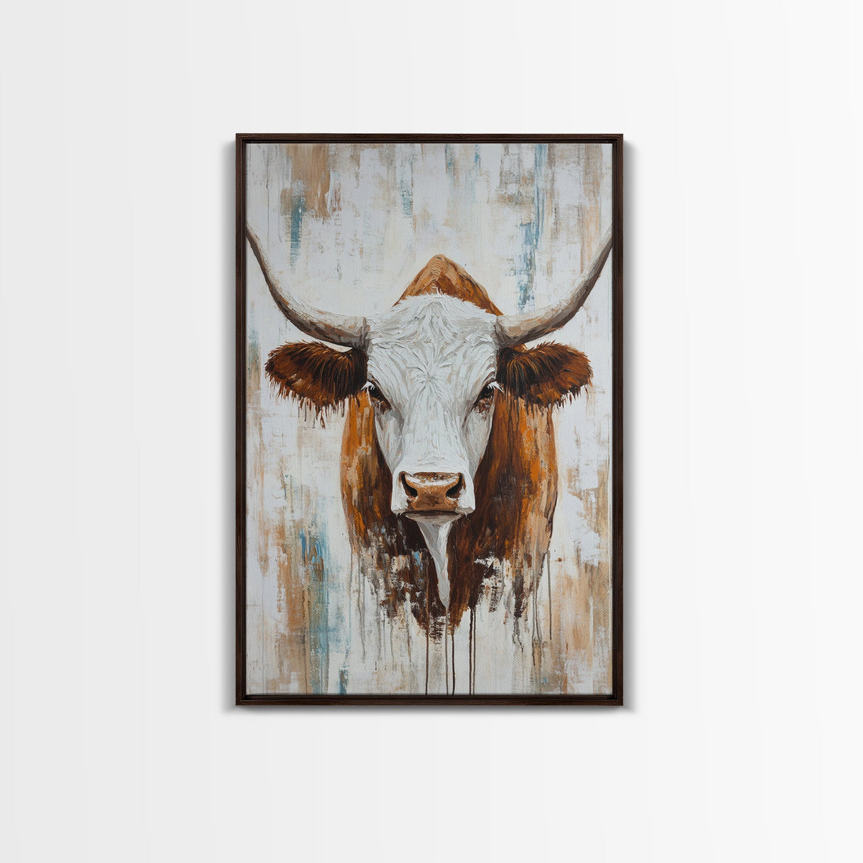 Longhorn, Rustic, Western, Framed Canvas Print, bull and bear art, rustic wall art, farmhouse art, moody art, vintage horse art