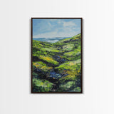 Ireland painting, green wall art, coastal landscape art, wabi sabi art, farmhouse art, Framed Canvas Print, landscape painting