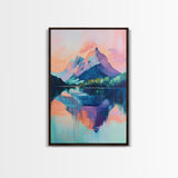 landscape painting, pink orange wall art, sunrise painting, modern art, extra wide art, panoramic art, Framed Canvas Print, moody art