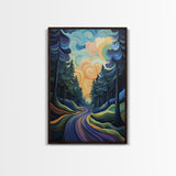Fantasy Forest, pine tree art, forest at dusk painting, smoky mountain art, Canvas Print, moody art, tall skinny art, guest room art