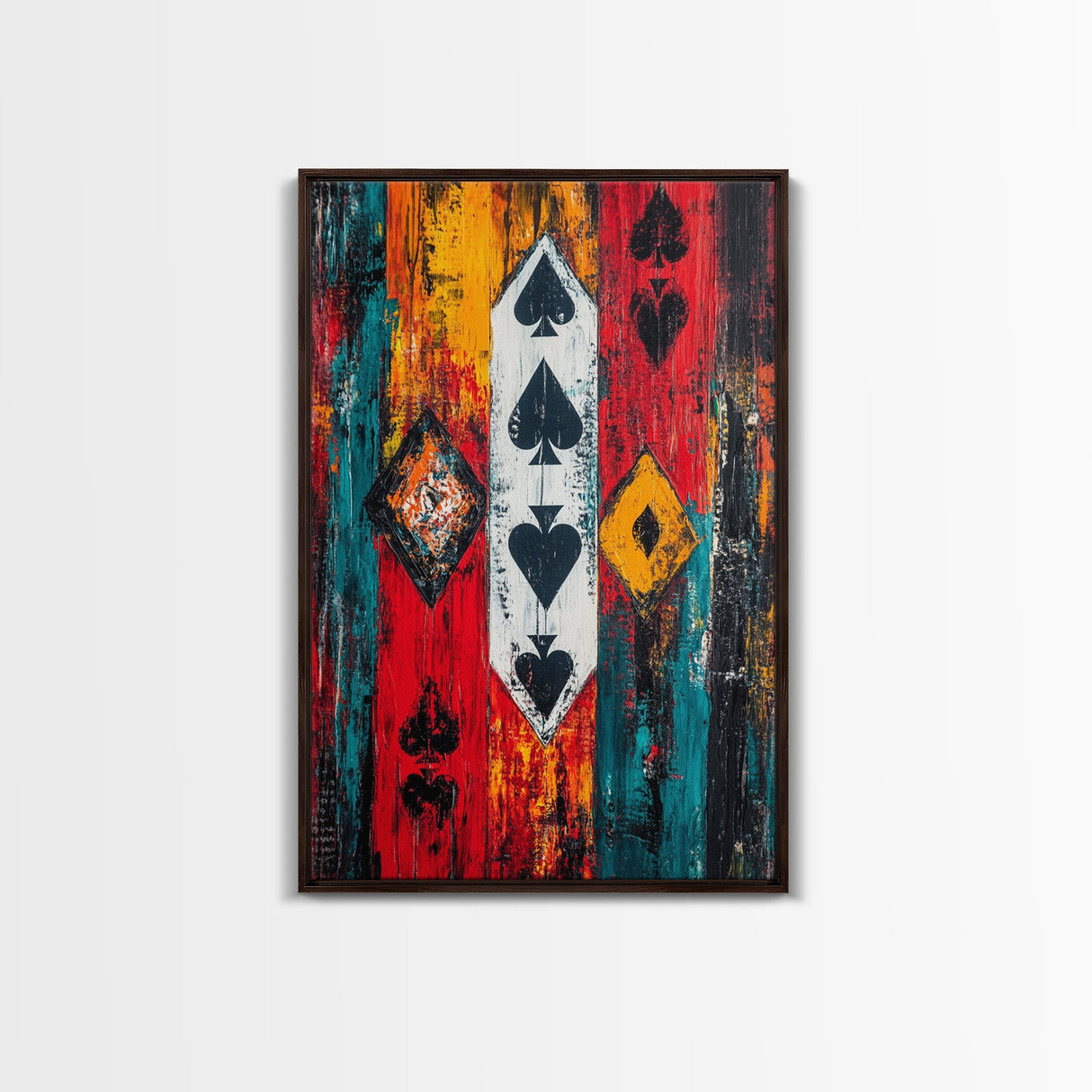 Playing Card Art, chicano art, bold abstract painting, moody art, graffiti wall art, framed canvas print, gift idea, rustic decor