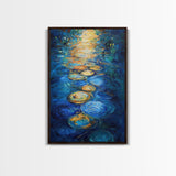 Golden Reflections, Water Art, Moody Painting, Canvas Print, Nautical Wall Art, Coastal Decor, Rustic Art, Living Room Art