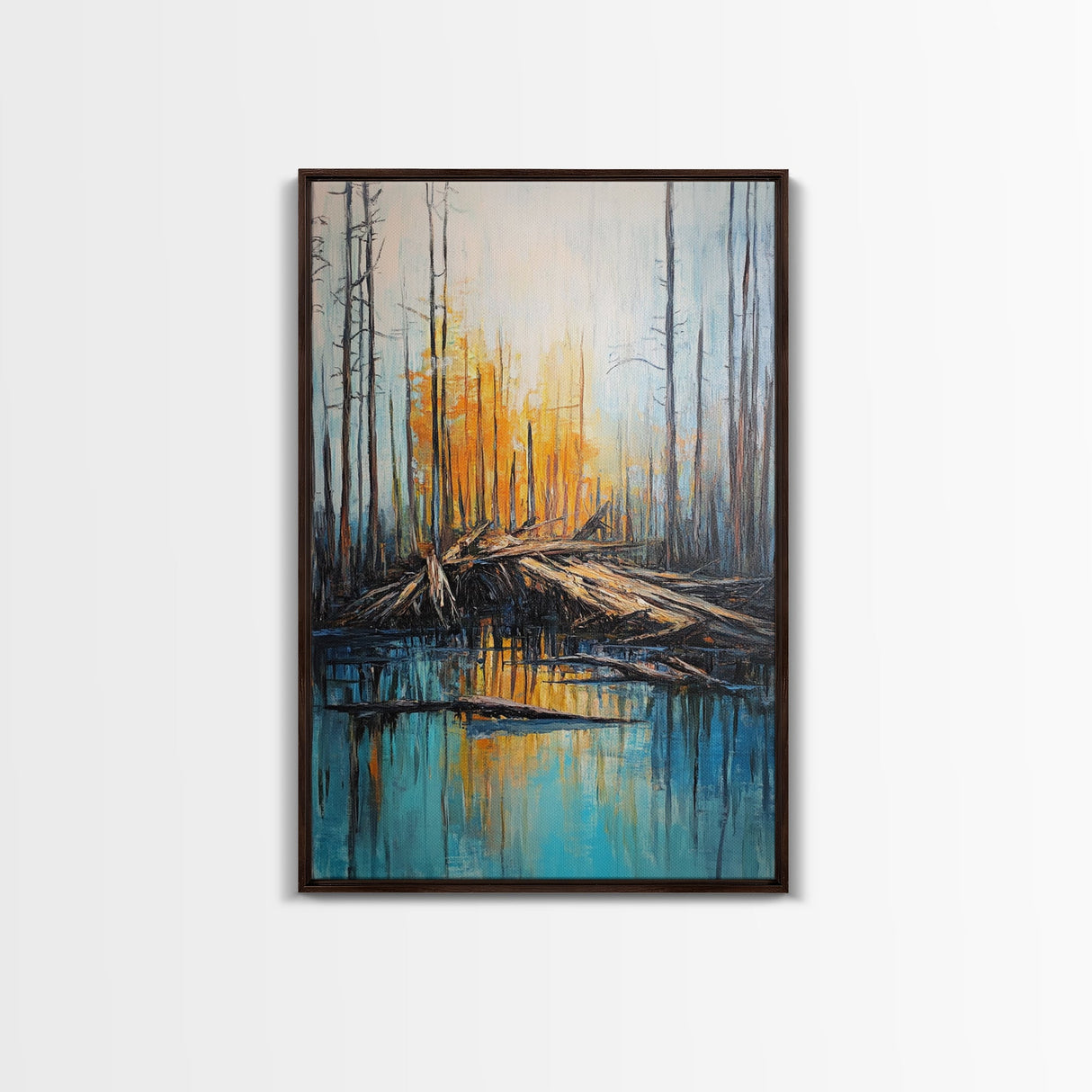 Forest at Dusk, Pine Tree Art, Landscape Painting, Moody Art, Rustic Decor, Nature Wall Art, Framed Canvas Print, Wabi Sabi Art