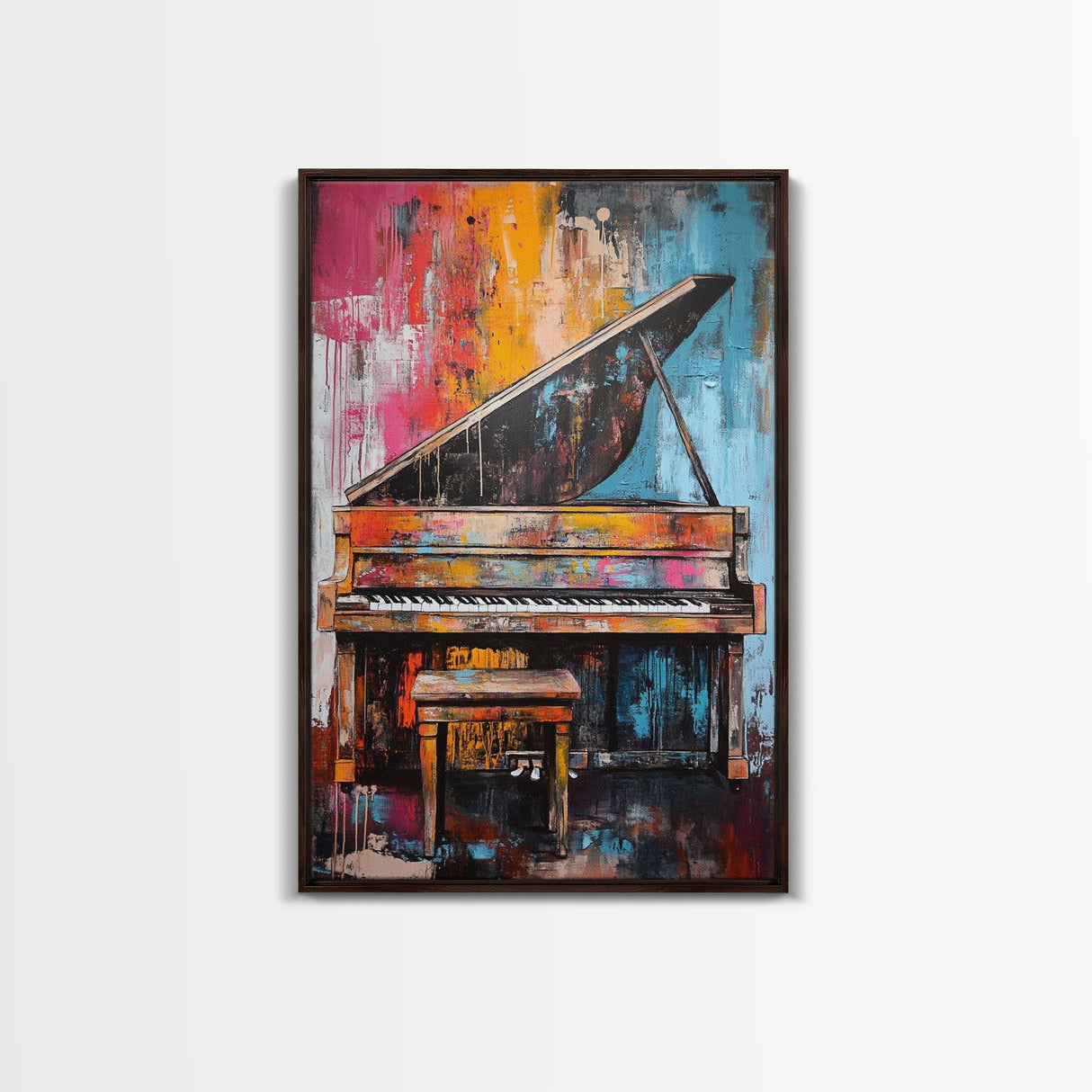 Abstract Piano Art, Music Wall Decor, Colorful Instrument Painting, Moody Art, Living Room Wall Art, Canvas Print, Gift Idea