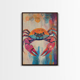Vibrant Crab Art, Coastal Cowgirl Wall Decor, Nautical Painting, Ocean Wall Art, Beach House Decor, Canvas Print, Kitchen Wall Art