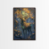 Golden Stag, Mystical Forest, Fantasy Animal Art, Sacred Geometry Wall Art, Rustic Wall Art, Living Room Art, Canvas Print, Gift Idea