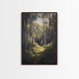 Tranquil Forest Path Framed Canvas Print Nature Wall Art, Rustic Woodland Decor, Cabin Aesthetic, Living Room Art, Autumn Home Style