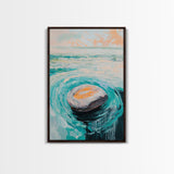 Ocean Rock Waves Canvas Print Coastal Wall Art, Beach House Decor, Abstract Seascape Painting, Nautical Art, Modern Minimalist Art