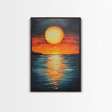 Sunset Reflection Framed Canvas Print | Beach Wall Art | Coastal Sunset Painting | Modern Home Decor | Large Wall Art | Gift Idea