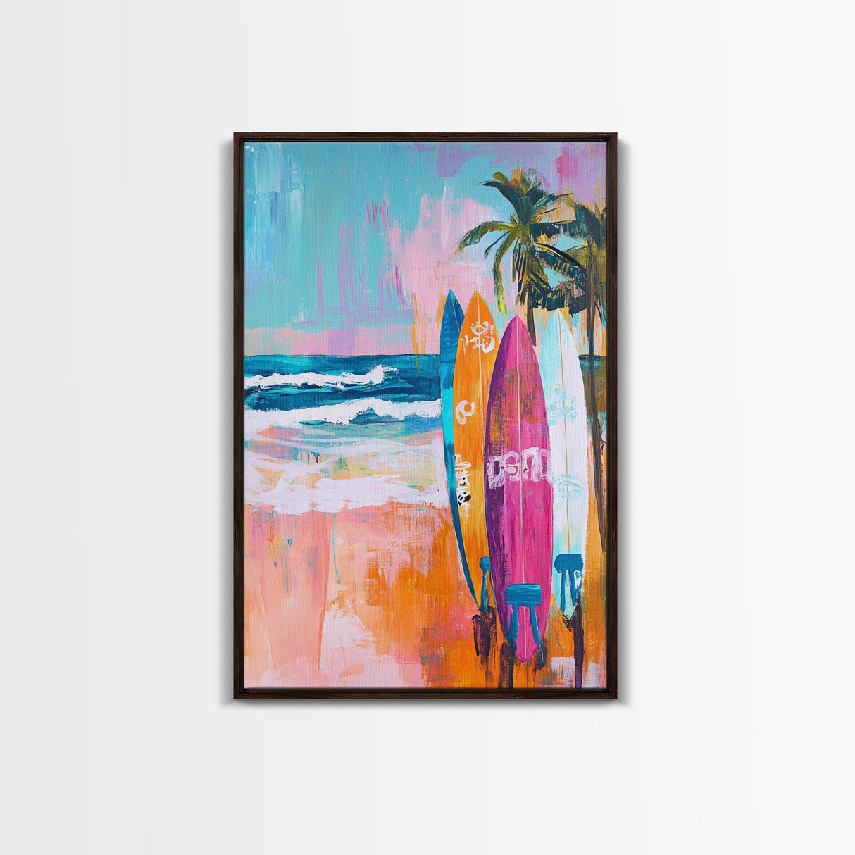 Surfboards Beach Canvas Print | Tropical Wall Art | Coastal Home Decor | Boho Surf Painting | Summer Vibes | Ocean Lovers Gift