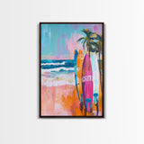 Surfboards Beach Canvas Print | Tropical Wall Art | Coastal Home Decor | Boho Surf Painting | Summer Vibes | Ocean Lovers Gift