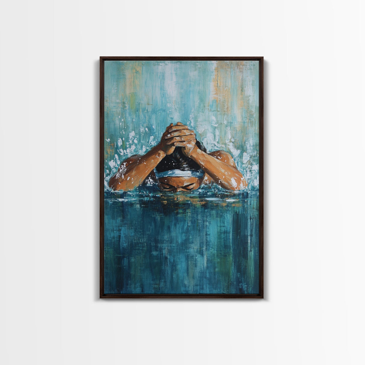 Swimmer Strength Canvas Print | Athlete Wall Art | Motivational Sports Painting | Modern Home Decor | Blue Water Abstract