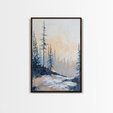 Misty Forest Framed Canvas Print Winter Landscape Wall Art, Nordic Minimalist Decor, Moody Nature Painting, Serene Living Room Artwork